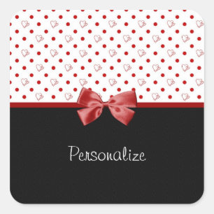 Sticker Carré Coeurs et pois Girly avec le nom