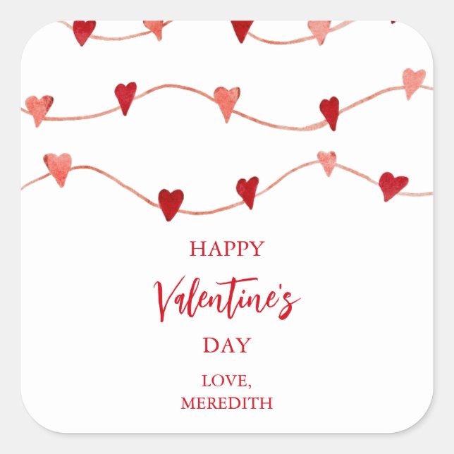 Sticker Carré Coeurs Heureuses Saintes-Valentin sur une chaîne (Devant)