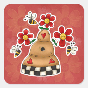 Sticker Carré Cœurs heureux N Fleurs Ruche