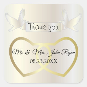 Sticker Carré Coeurs Mariages d'or