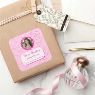 Sticker Carré Coeurs roses Coupons d'amour avec photo