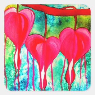 Sticker Carré Coeurs saignants fleurs art