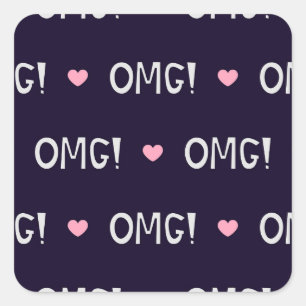 Sticker Carré Coeurs, texte OMG, motif mignon