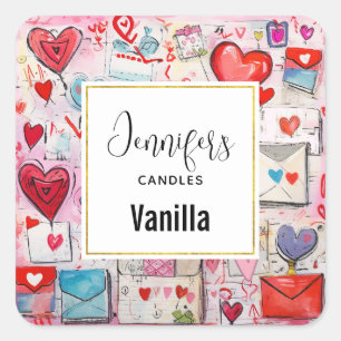 Sticker Carré Coeurs Whimsical et lettres d'amour bougies affair