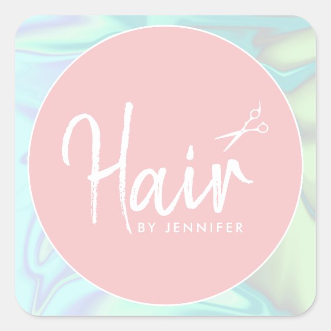 Sticker Carré Coiffeur holographique moderne et élégant (Devant)