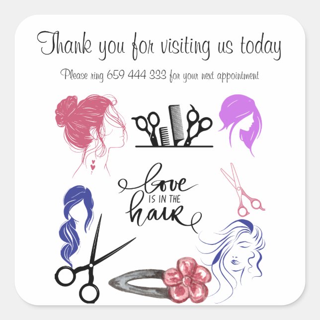Sticker Carré Coiffeur - merci de nous avoir rendu visite (Devant)