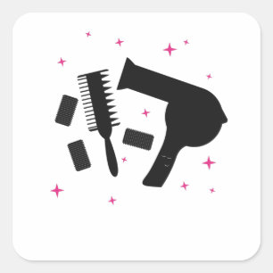 Sticker Carré Coiffeuse Salon Coiffeur Logo Sèche-cheveux