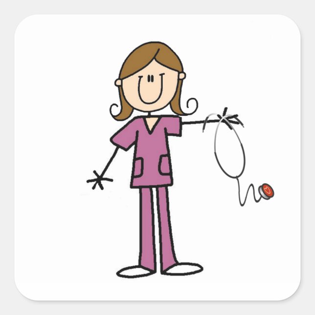 Sticker Carré Coiffure Brown Female Stick Figure Infirmière (Devant)