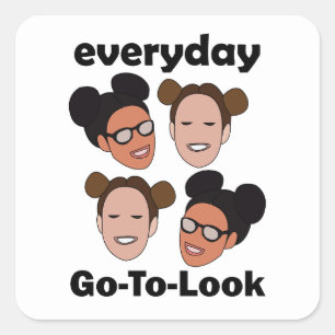 Sticker Carré Coiffure Space Buns Mode Quotidienne Aller-Retour