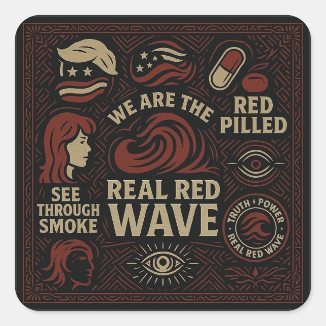 Sticker Carré Col de l'équipe de collage Red Wave (Devant)