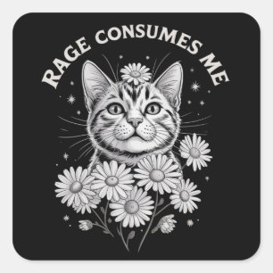 Sticker Carré Colère de chat me consume drôle sarcastique chaton