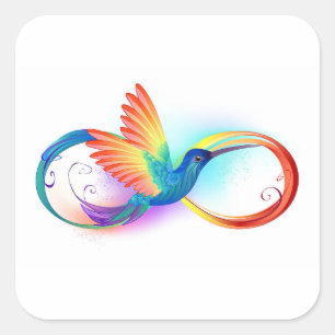 Sticker Carré Colibri arc-en-ciel avec symbole Infinity