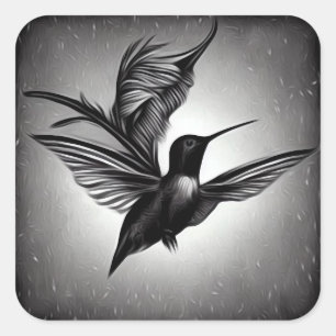 Sticker Carré Colibri peint B&W
