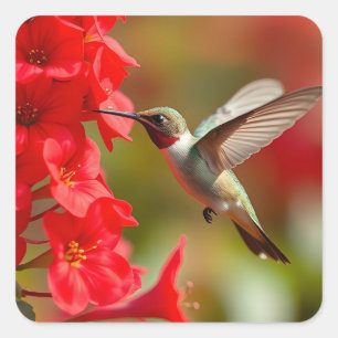 Sticker Carré Colibri Sirotant Le Nectar