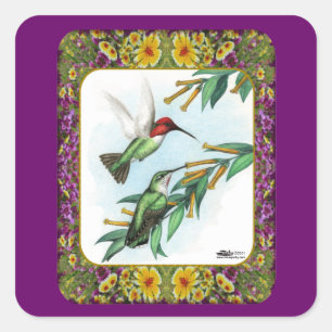 Sticker Carré Colibris et Fleurs #4