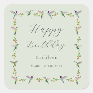 Sticker Carré Colis personnalisé pour l'anniversaire des colibri