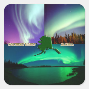 Sticker Carré Collage des aurores boréales de l'Alaska