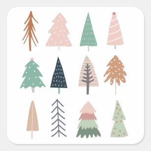 Sticker Carré Collage Fille Arbres de Noël