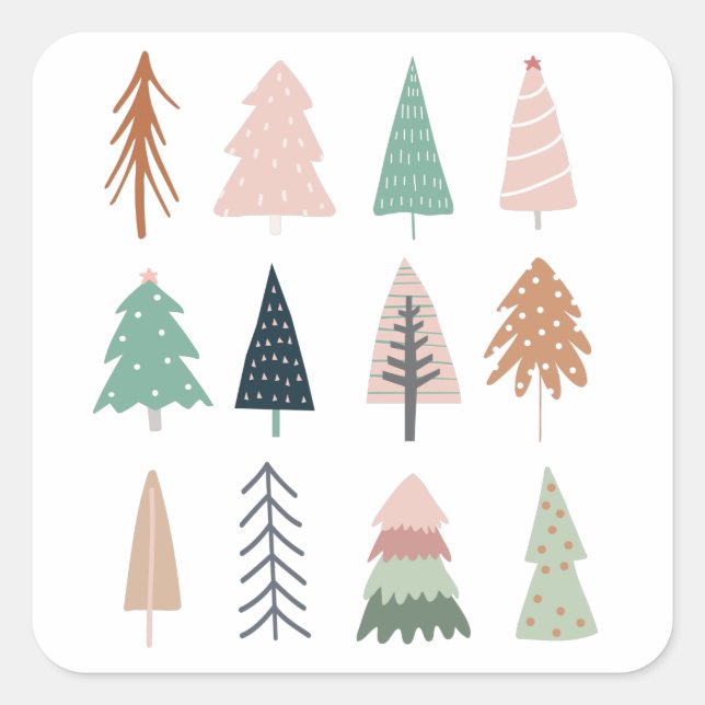 Sticker Carré Collage Fille Arbres de Noël (Devant)