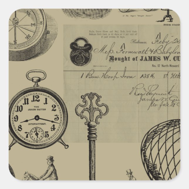 Sticker Carré Collage Steampunk (Devant)