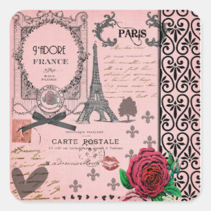 Sticker Carré Collage vintage Pink Paris
