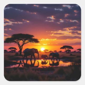 Sticker Carré Collants de majesté du coucher de soleil africain