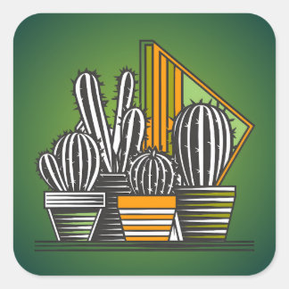 STICKER CARRÉ COLLECTE DE CACTUS DE PETIT ESPRIT