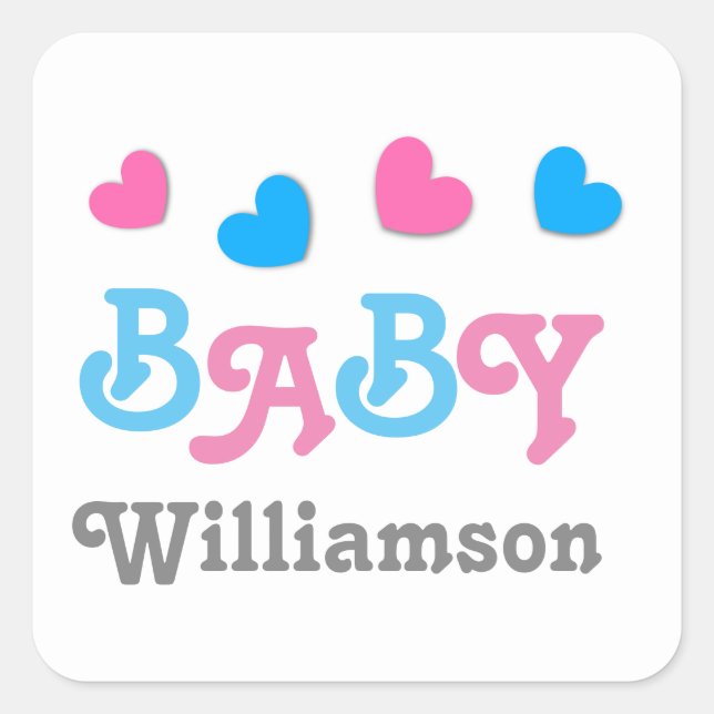 Sticker Carré Collection Coeurs de Baby shower de révélation de  (Devant)