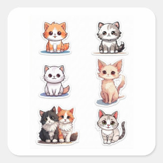 Sticker Carré Collection d'autocollants de chatons Chibi Super M