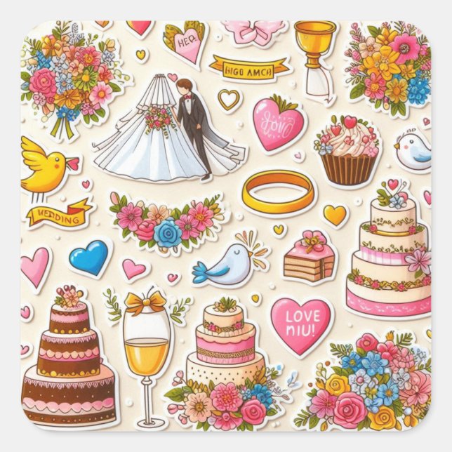 Sticker Carré Collection d'autocollants de mariée et de chambre" (Devant)