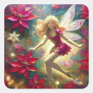 Sticker Carré Collection de fées de Noël - Cheveux blond or pâle