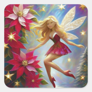 Sticker Carré Collection de fées de Noël - Cheveux de laine de m