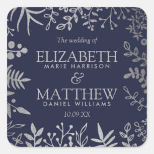 Sticker Carré Collection de Mariages floraux en argent et marine