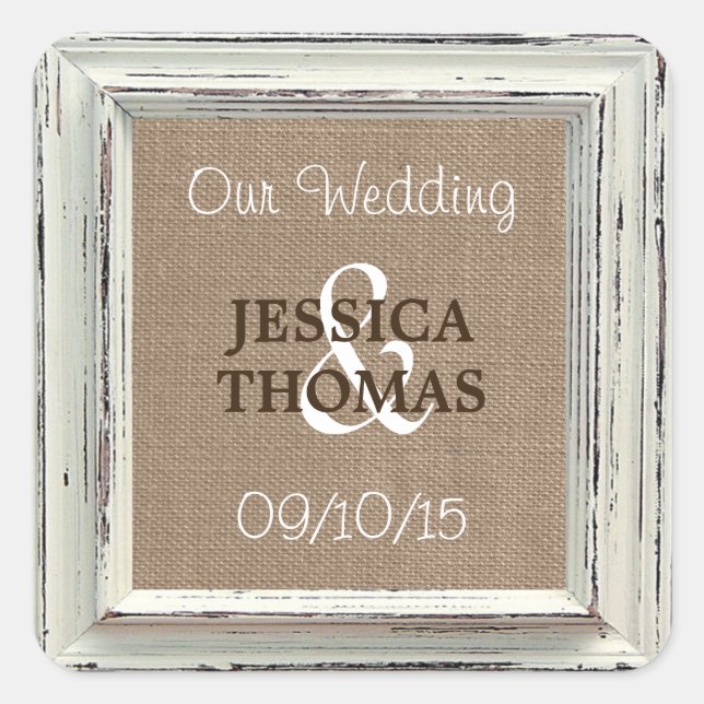 Sticker Carré Collection de Mariages Rustic White Frame & Burlap (Devant)