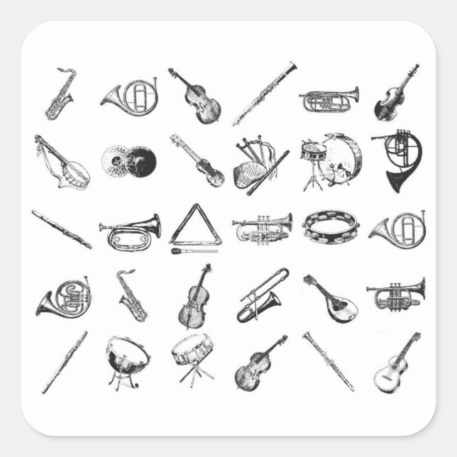 Sticker Carré Collection d'instruments de musique classique (Devant)