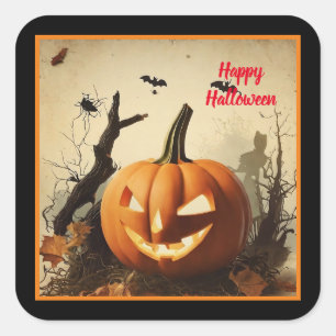 Sticker Carré Collection Halloween Citrouille éffrayant
