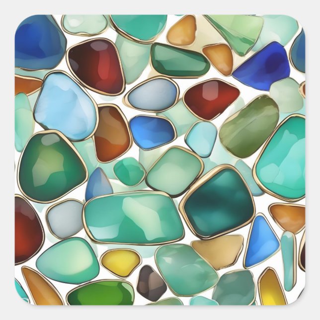 Sticker Carré Collection Seaglass pour bijoux. (Devant)