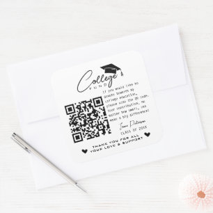 Sticker Carré College Fund Qr Code Black White Graduation Modern