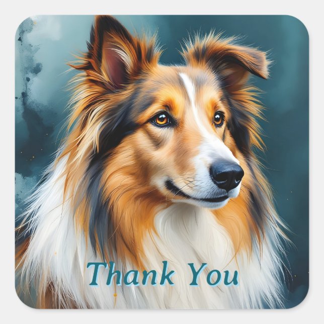 Sticker Carré Collie Portrait Merci (Devant)