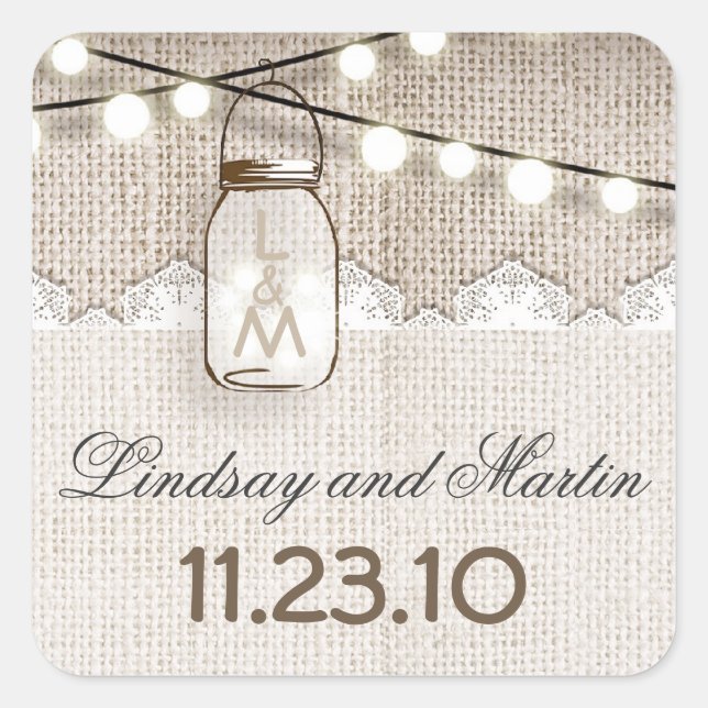 Sticker Carré collier de mariage en bocal de cameron rustique (Devant)
