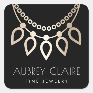 Sticker Carré Collier noir et or Logo du bijoutier