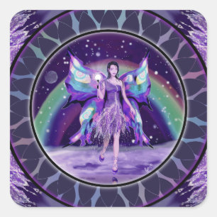 Sticker Carré Collier rond classique de la fée de pluie violette
