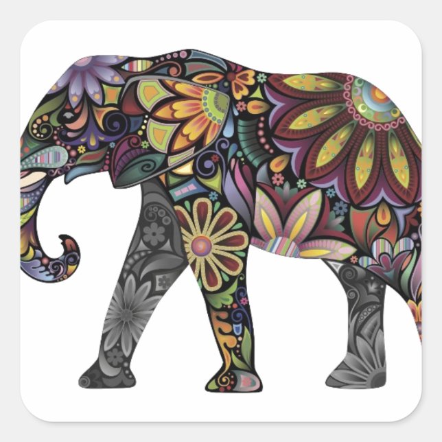Sticker Carré Coloré d'éléphant (Devant)