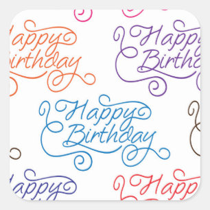 Sticker Carré Colorful Cursive Joyeux Motif d'anniversaire