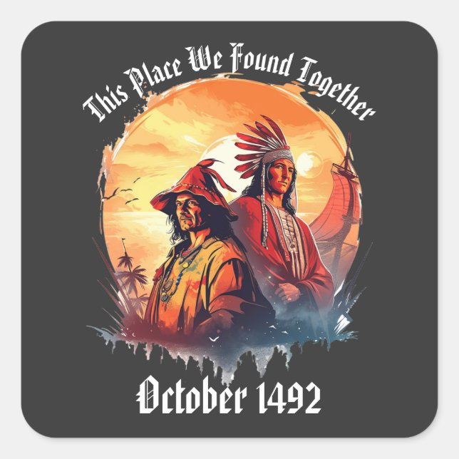 Sticker Carré Columbus Day Native American Day Octobre 1492 (Devant)