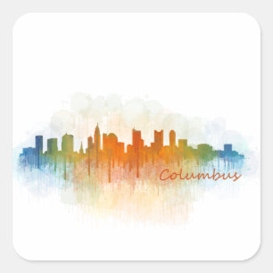 Sticker Carré Columbus Ohio, Ville Skyline, v3