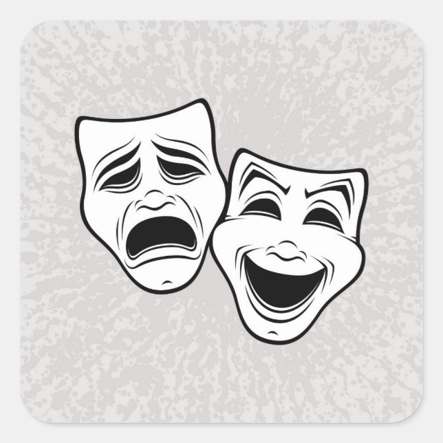 Sticker Carré Comédie Et Tragédie Théâtre Masque La Ligne Noire (Devant)