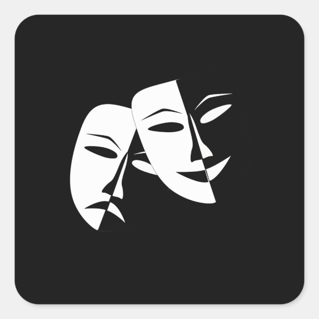 Sticker Carré Comédie Tragédie Masque de théâtre noir et blanc (Devant)