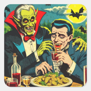Sticker Carré Comics Vampire d'horreur vintage