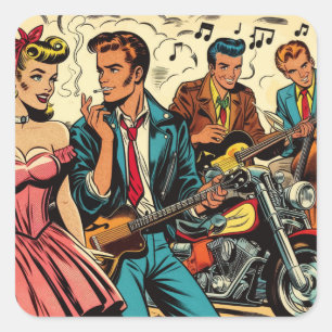 Sticker Carré Comics Vintage Rock and Roll des années 1950